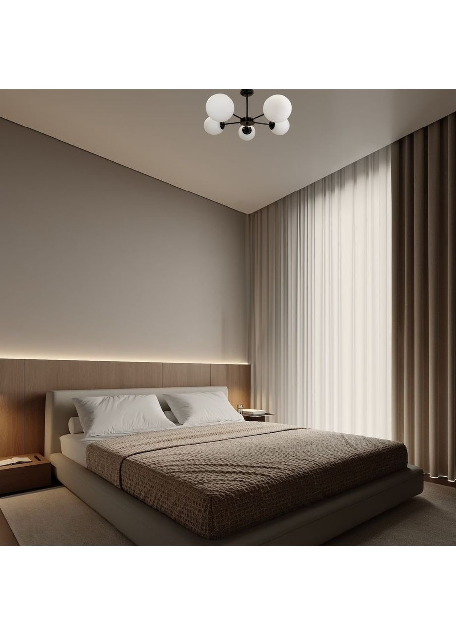 Черная современная люстра на 5 белых плафонов (52-F151-5 BK+WH) No Brand (372991268)