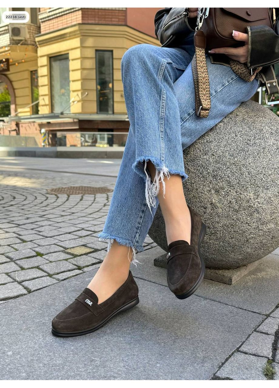 No Brand Жіночі натуральні замшеві лофери колір шоколад в стилі Міу Міу лофери темно-коричневий з натуральна замша, — демісезон (360544716)