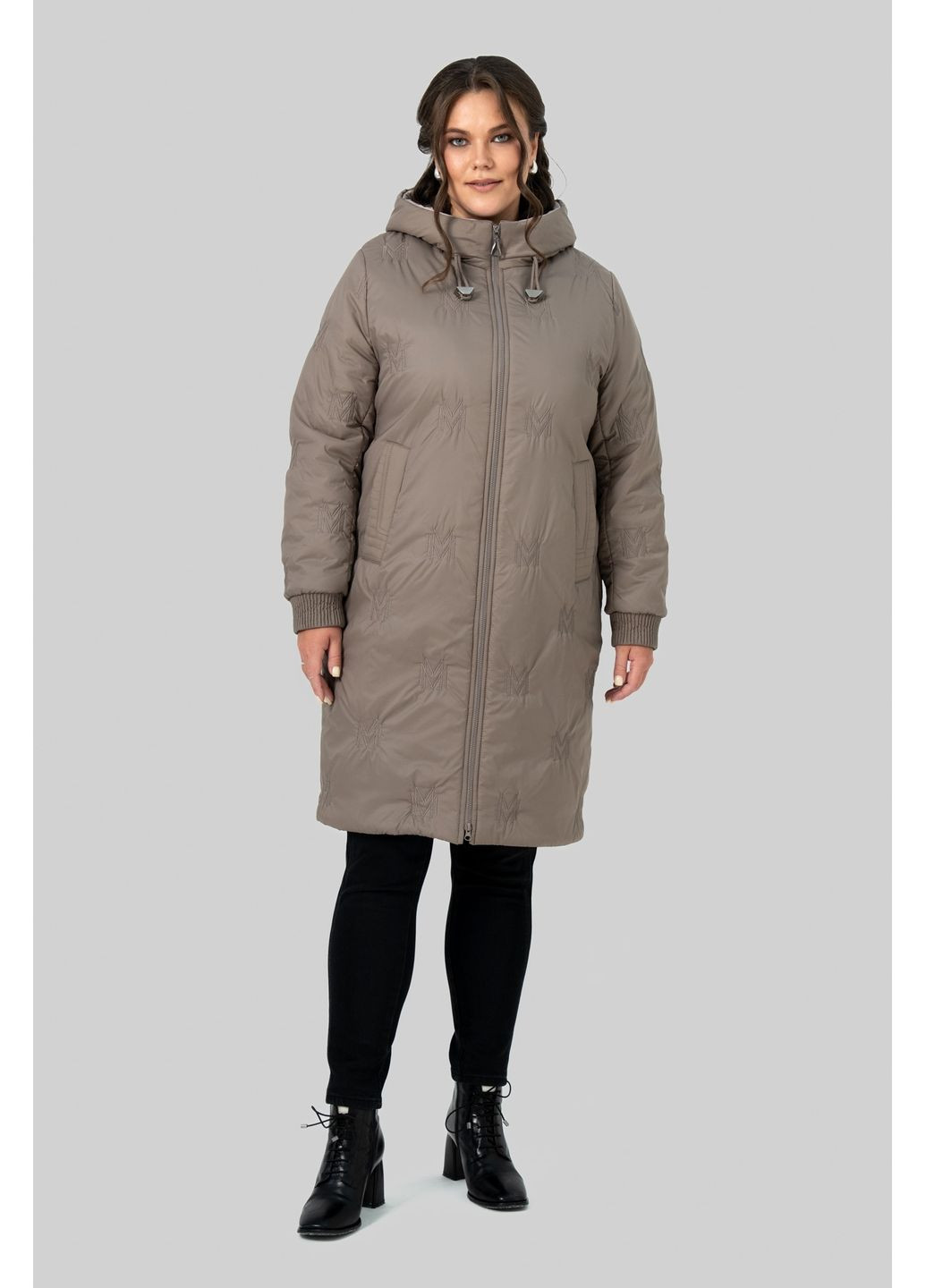 Коричневая зимняя женское зимнее пальто юстина прямого силуэта с капюшоном all posa (ap102571p) A'll Posa