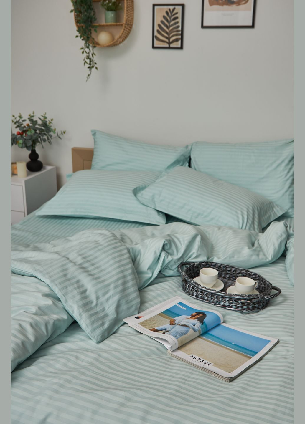 Комплект постельного белья евро 200х220 наволочки 2х50х70 Satin Stripe (MS-820000626) Moon&Star Stripe Mint (284416306)