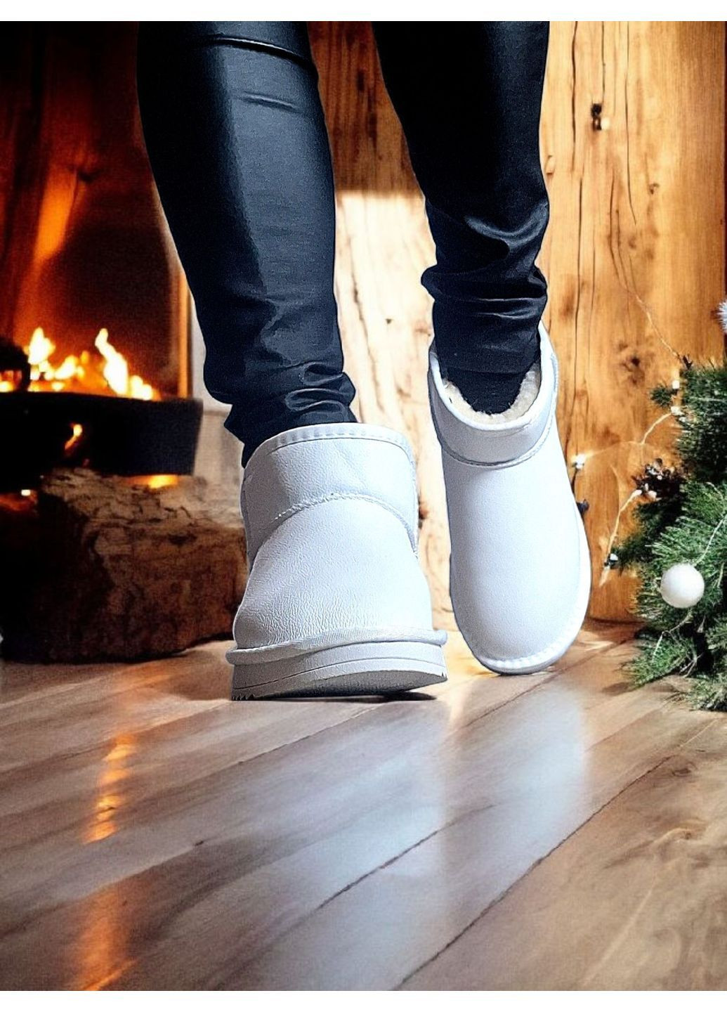 Женские короткие зимние угги белые кожаные тёплые угги белого цвета ITTS уггі (367377415)