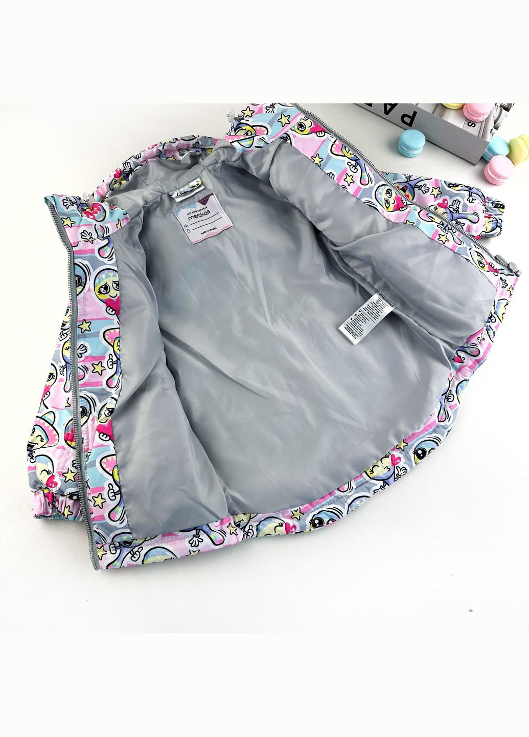 Комбінована демісезонна куртка на slimtex з принтом для дівчинки з капюшоном (1-jac-ny-sl-dh-p-51-1-06241) Marakas