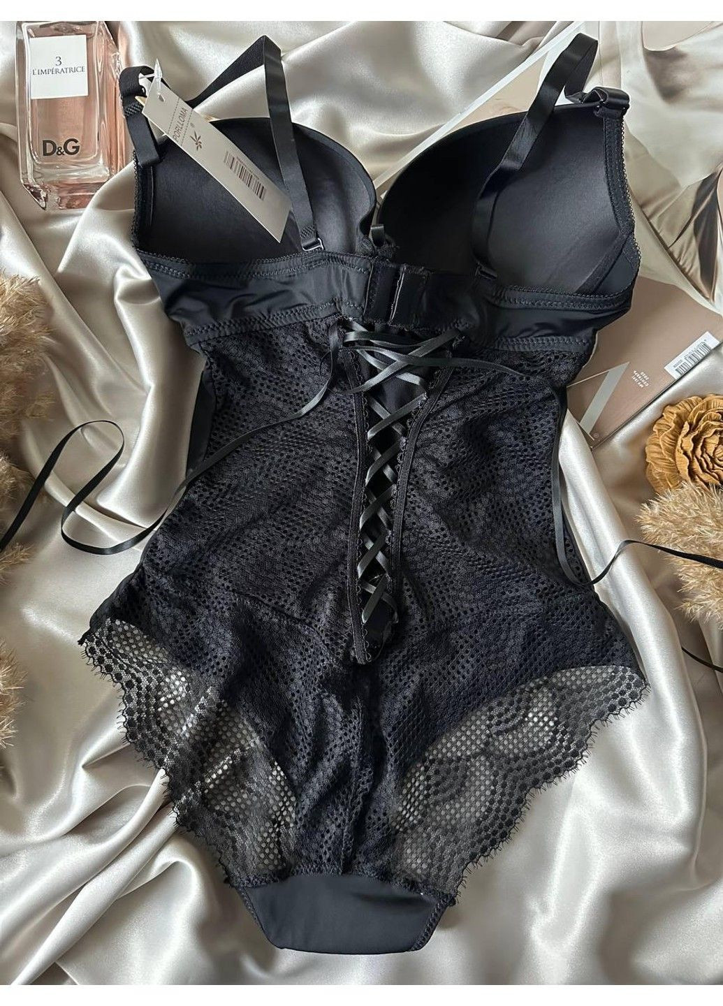 Чорне мереживне боді жіноча білизна Porlloma (303422216)