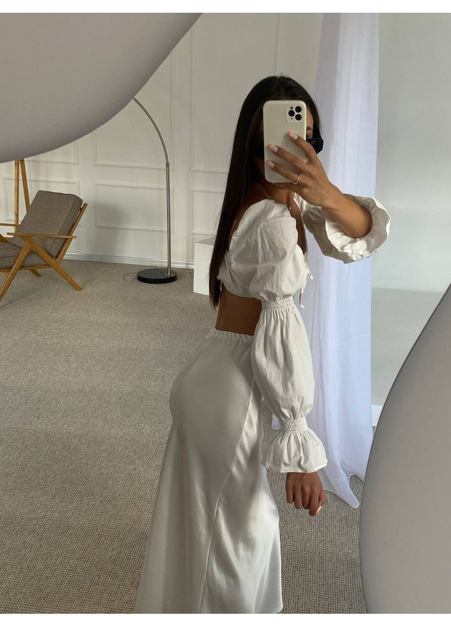 Молочная вечерний однотонная женская шелковая юбка меди Україна