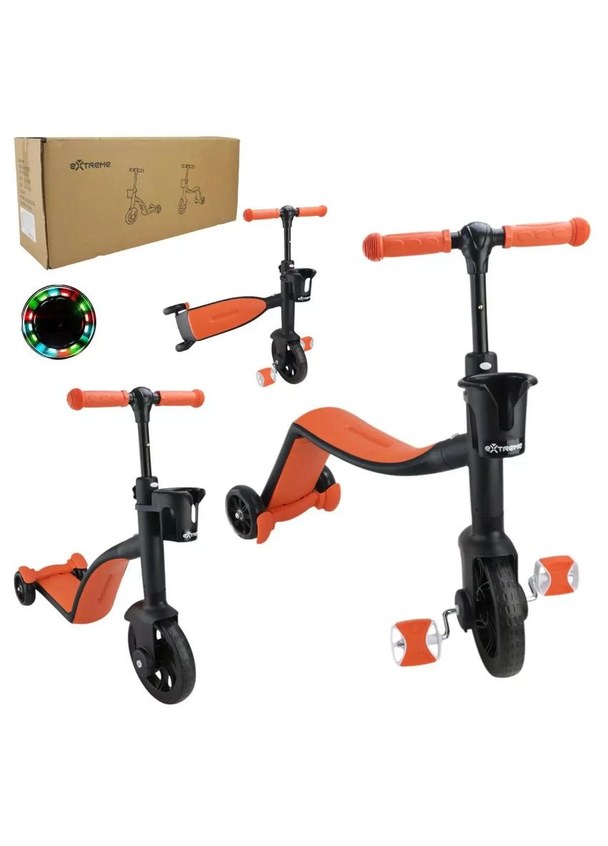 Самокат детский трехколесный велобег 2 в 1 со светом колеса EVA Extreme SC825 черно-оранжевый. No Brand (362429987)