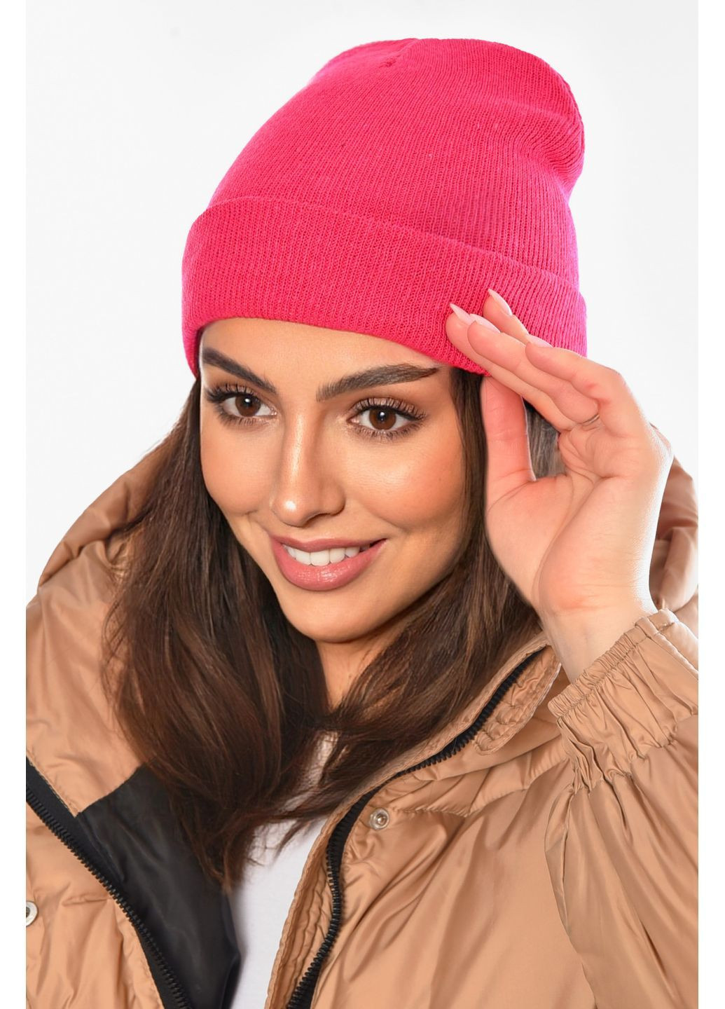 Шапка женская демисезонная малинового цвета Let's Shop (370944265)