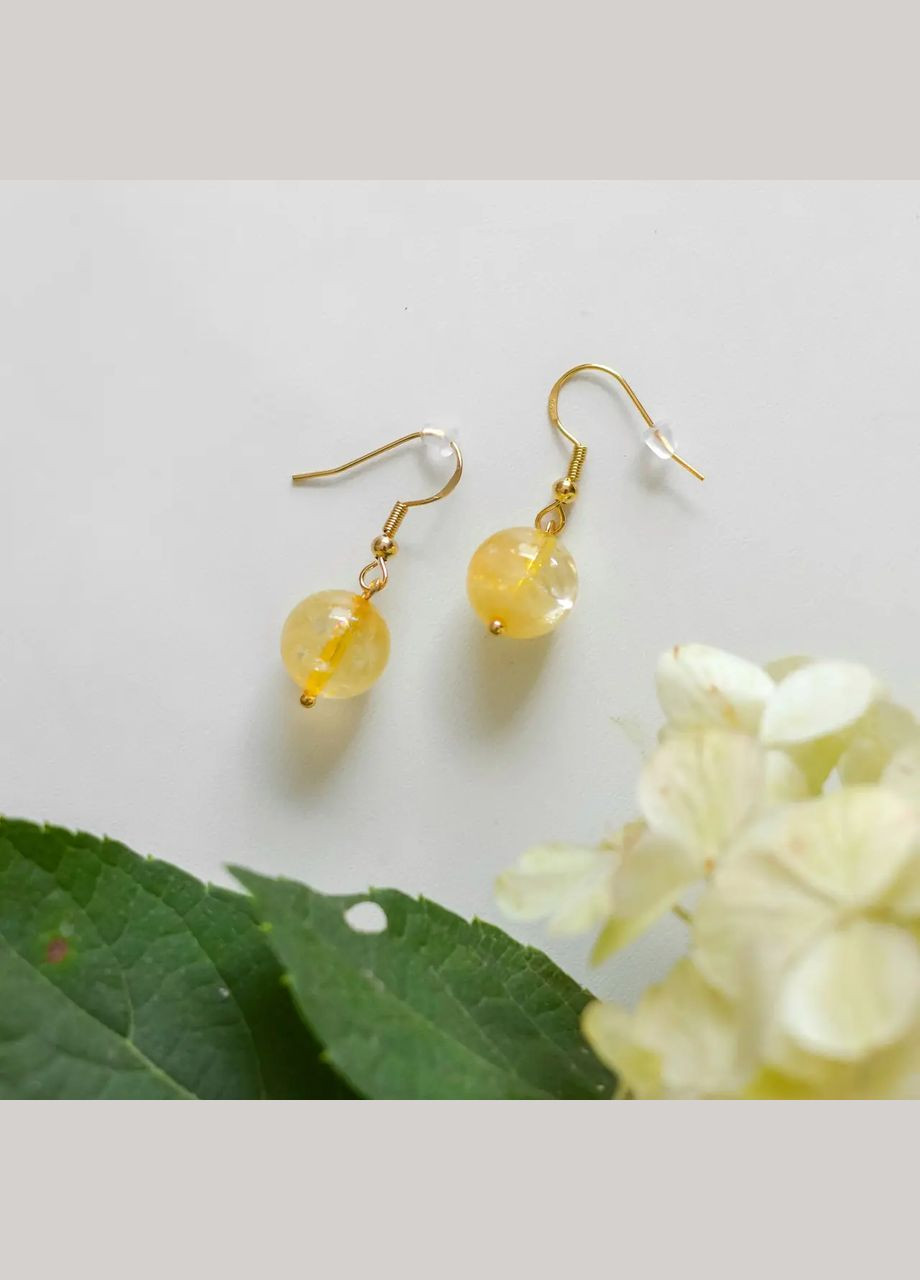 Серьги натуральный камень Цитрин гладкий шарик, швенза цвет золото фур-ра гип-ный сплав d-10мм L-30мм No Brand Підвіски (305593784)