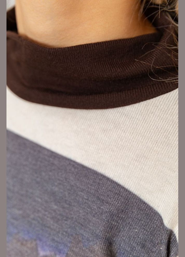 Комбинированный демисезонный свитшот женский трикотажный, цвет коричнево-молочный, Ager