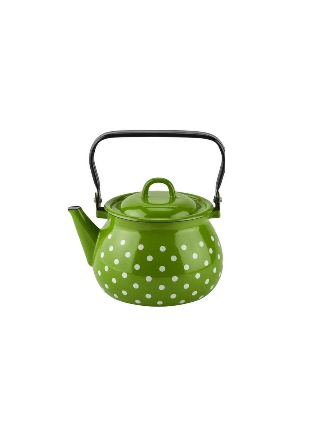 Чайник емальований 2,5л з полою ручкою на кришці Полька (зелена) I27101 ТМ Idilia (370678167)