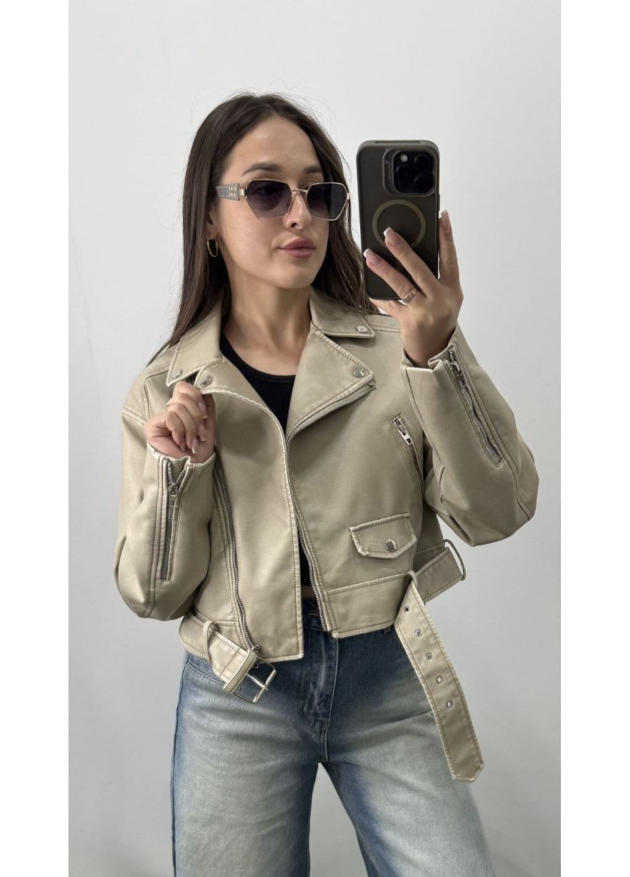 Бежевая демисезонная женская куртка-косуха косуха Україна