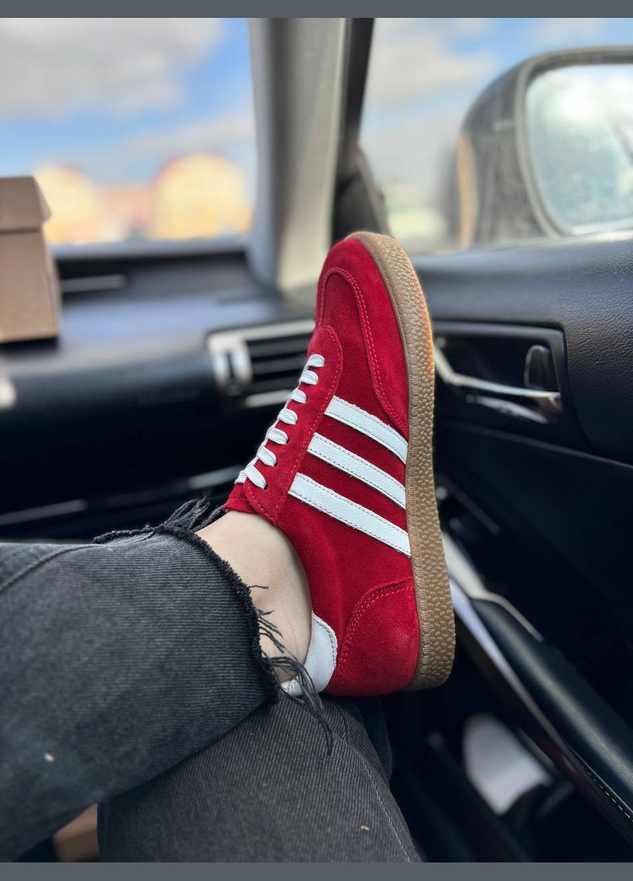 Красные демисезонные кроссовки из натуральной замши adidas gazelle No Brand