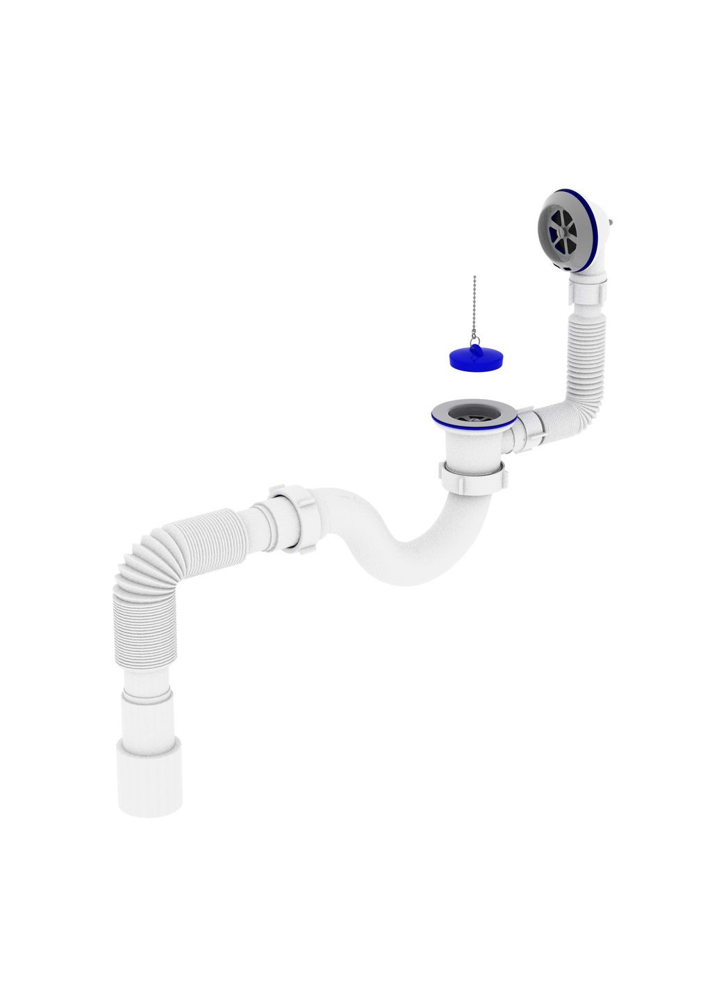 Сифон для ванны прямоточный с выпуском 1 1/2″, перел и гофротрубой 40*40/50 OPTI-26133 optimum (369502735)