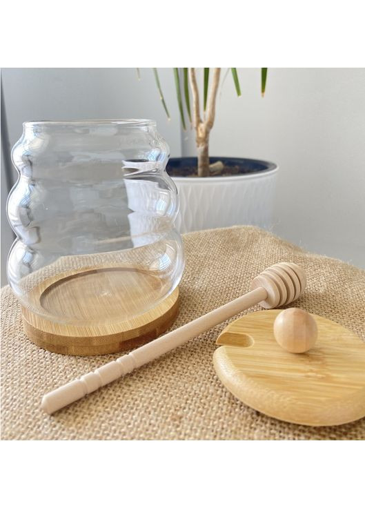 Медівниця із бамбуковою кришкою на підставці 500 мл Прозорий No Brand (367078475)