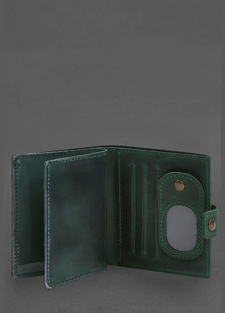 Кожаная обложка-портмоне для удостоверения офицера с карманом для жетона 11.1 зеленая Crazy Horse (A-028498) BlankNote (328961674)