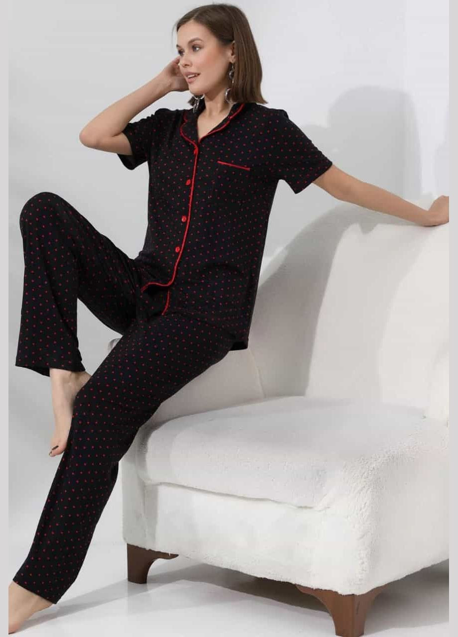Черная всесезон пижама-домашний костюм в клетку рубашка + брюки No Brand