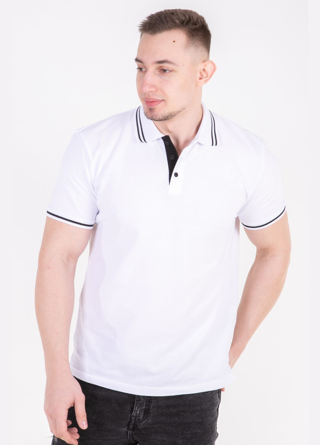 Біла з чорною смужкою футболка поло чоловіча CLASSIC 3XL(56) TvoePolo (316361934)