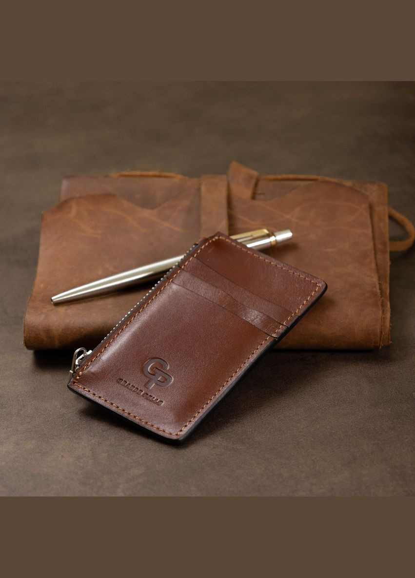 Шкіряний чоловічий картхолдер коричневий 11400 Grande Pelle (362418386)