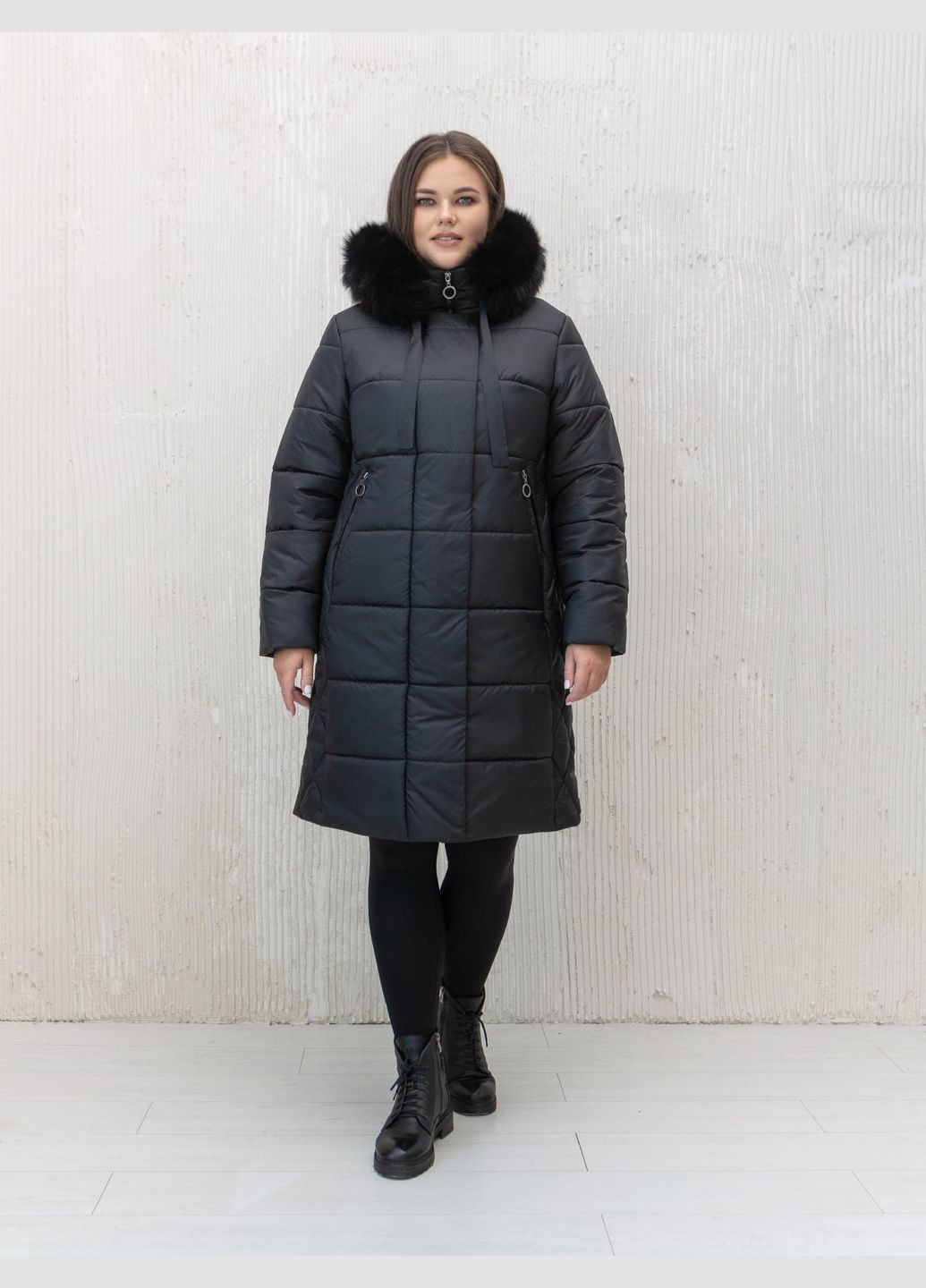 Черная зимняя пуховик зимний женский большого размера SK