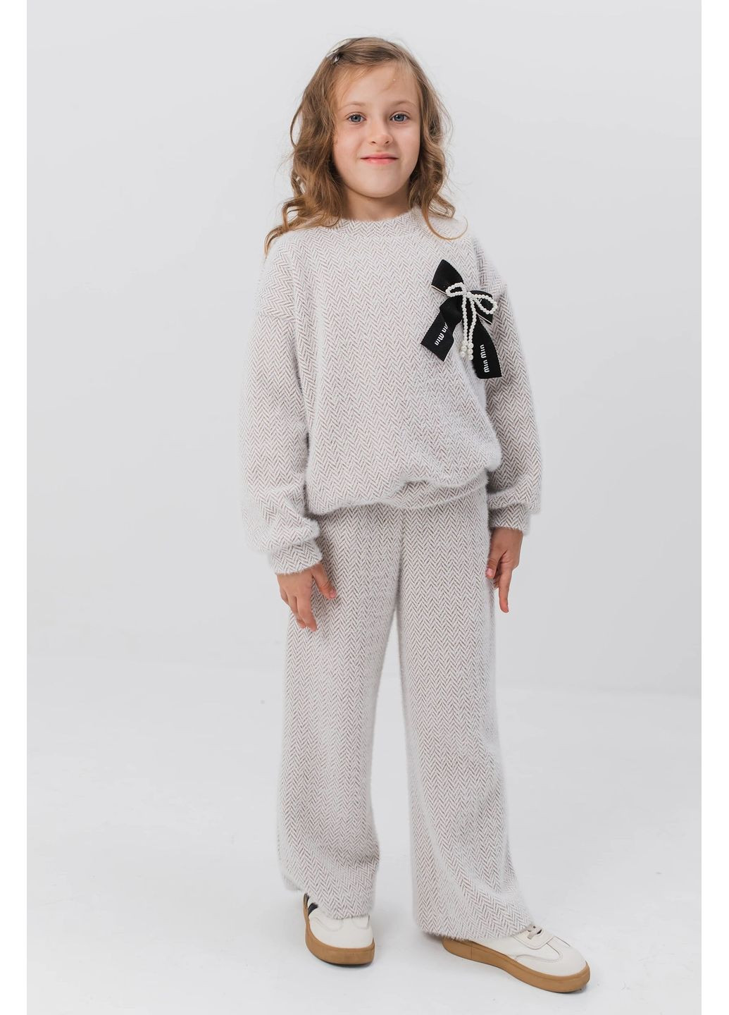 Бежевий демісезонний костюм для дівчинки «міра» (світшот та штани) з ангори denchik (dn-8571) Деньчик
