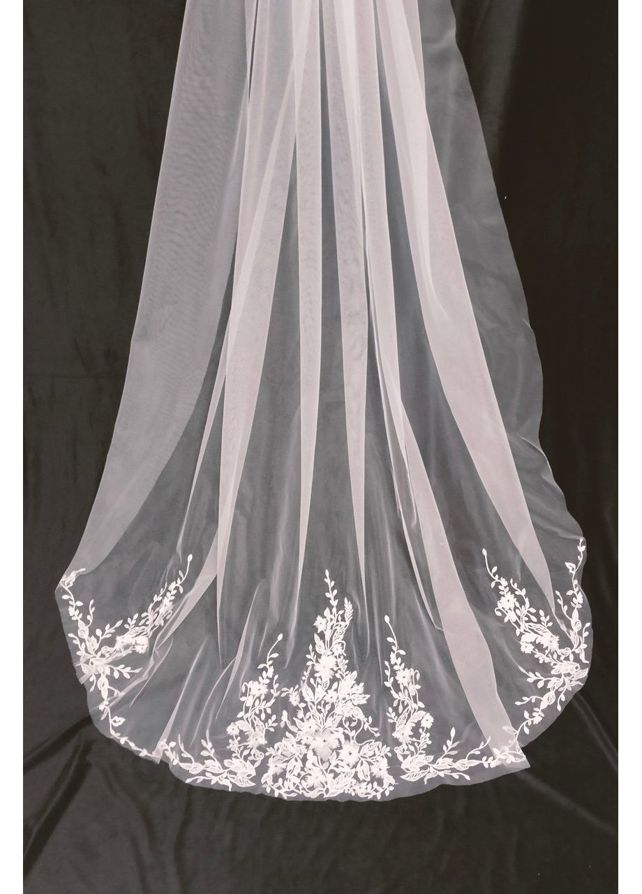 Длинная свадебная фата с вышивкой внизу 3 м, Айвори. No Brand (369162912)