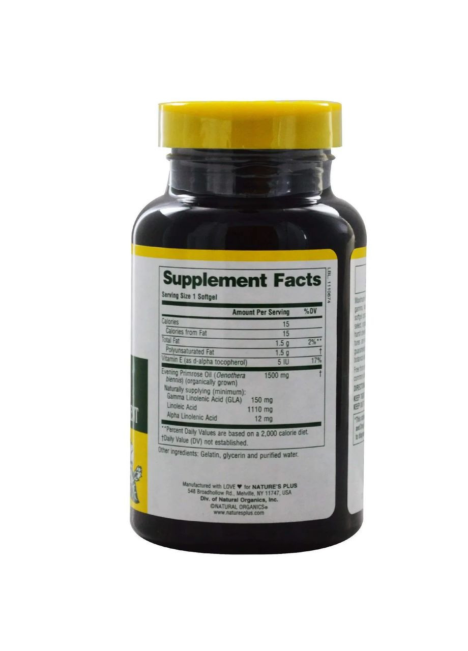 Масло вечерней примулы (Ultra EPO 1500),, максимальная мощность, 60 капсул Nature's Plus (364688824)