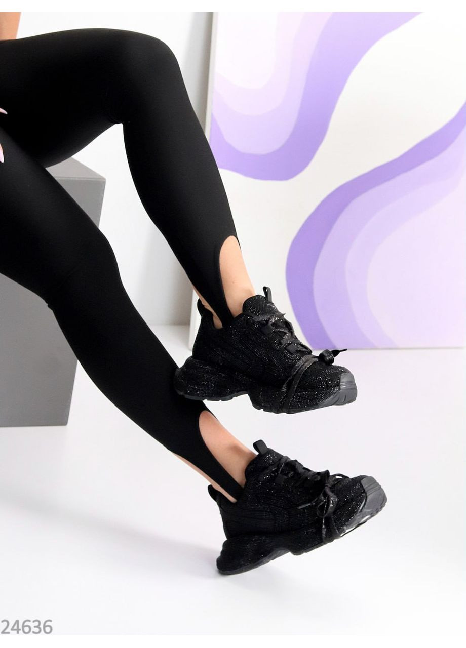 Кросівки вкриті стразами на масивній легкій підошві Helen чорні всесезони (371955986)