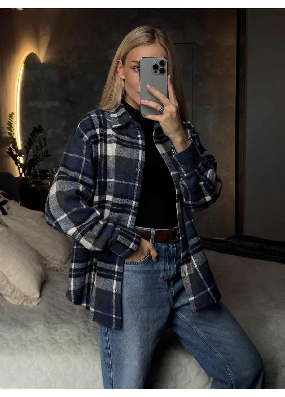 Синяя повседневный рубашка в клетку KaraMix с длинным рукавом