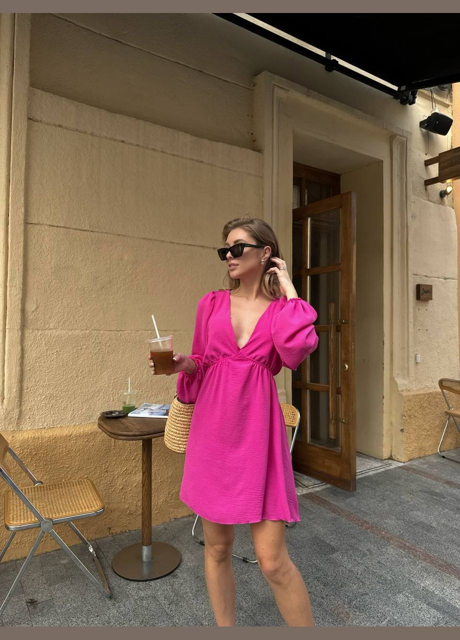 Фуксинова (кольору Фукія) ніжна літня сукня з декольте креп жатка No Brand