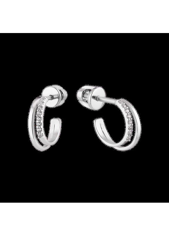 Срібні сережки пусети Напівкола тоненькі з білими фіанітами No Brand (333705557)