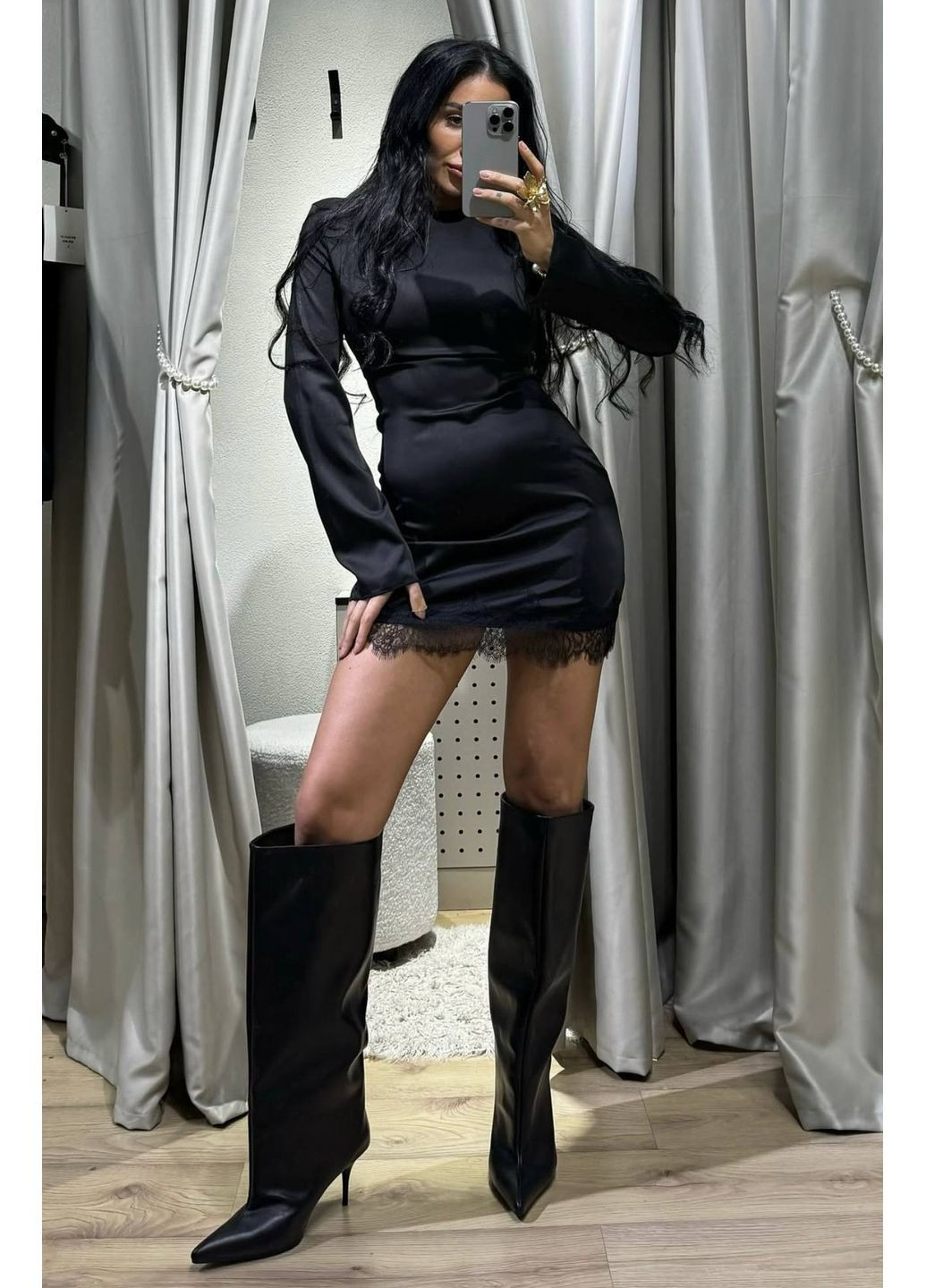 Чорна сукня жіноча шовкова з мереживом No Brand