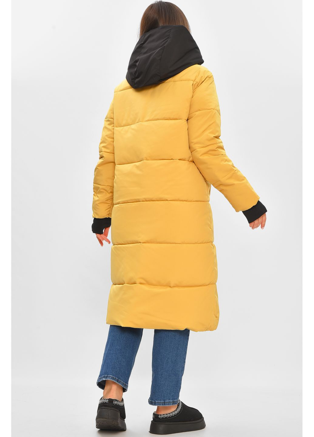Горчичная зимняя куртка женская удлиненная зима горчичного цвета Let's Shop