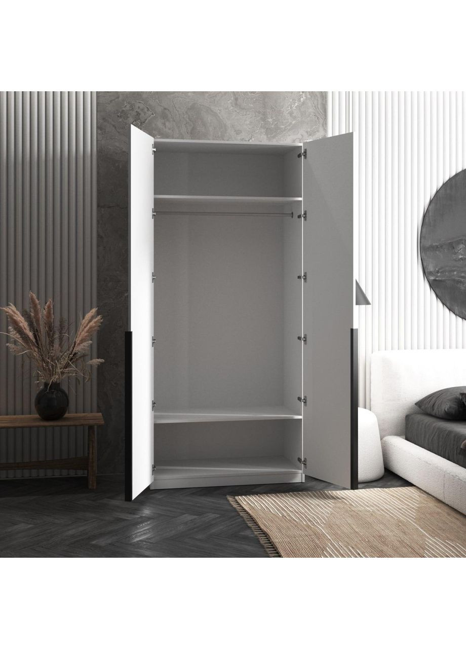 Відкривна шафа дводверна із штангою для одягу та полицями 1000x2200x500 біла (hm-25-wh) VAYS (363134727)
