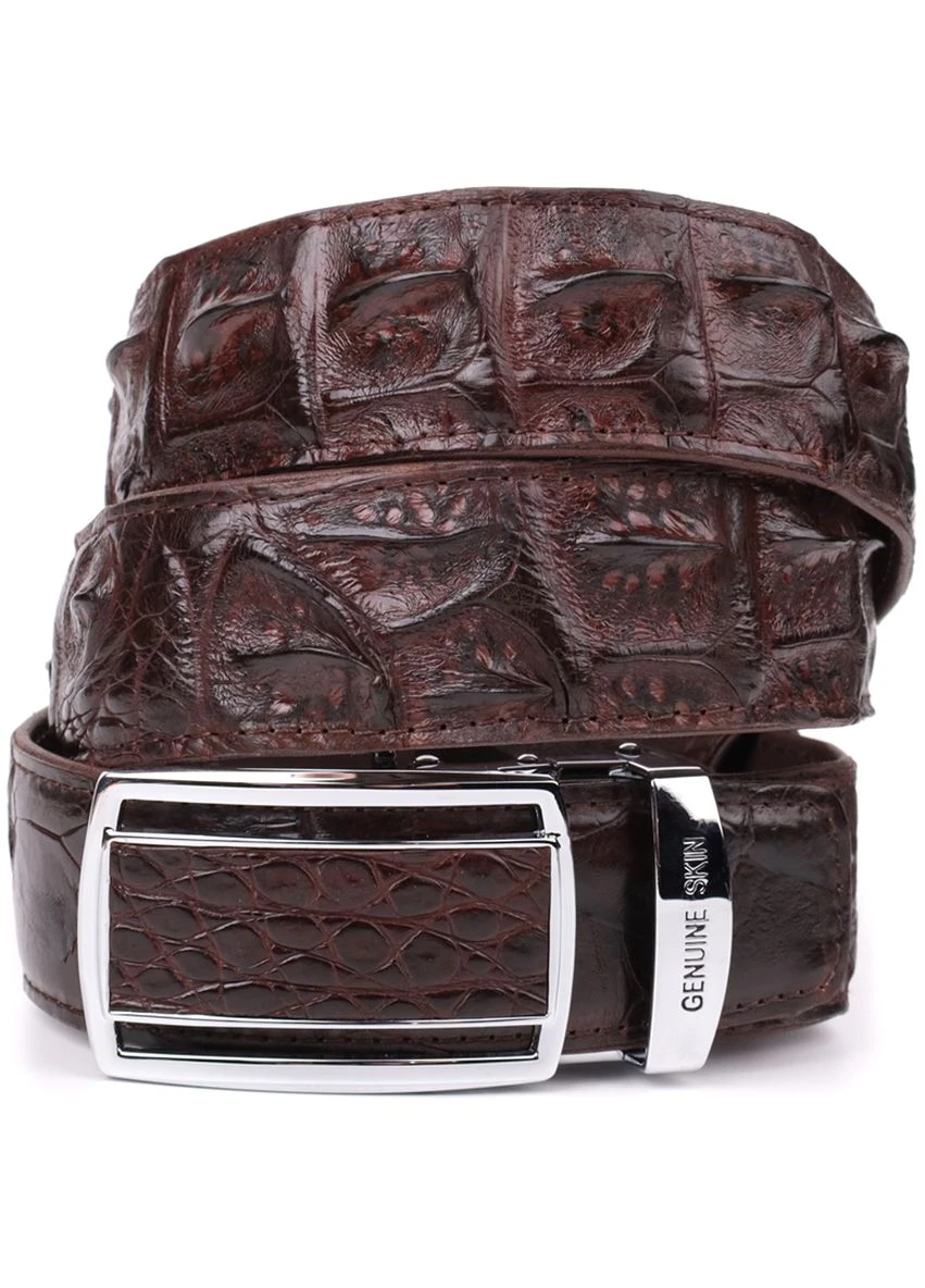 Ремень-автомат 18235 из натуральной кожи крокодила (каймана) Коричневый Crocodile leather (392289156)