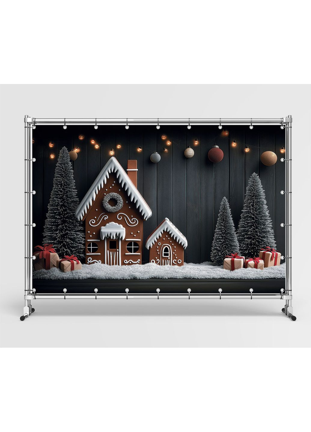 Банер Будиночки з гірляндами і снігом – №46601 Vinylpex (369930236)