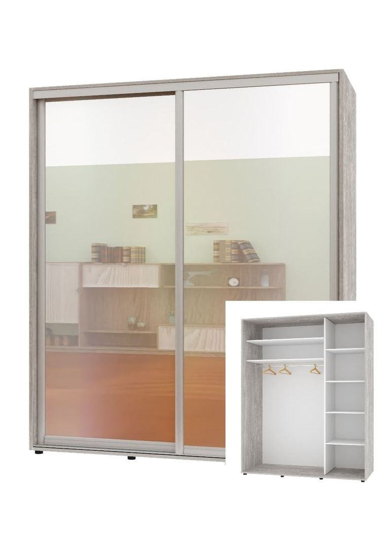 Шафа-купе дводверна 200*60*240 см Бетон 2 двері Дзеркало Стандарт Комфорт Меблі (360459174)