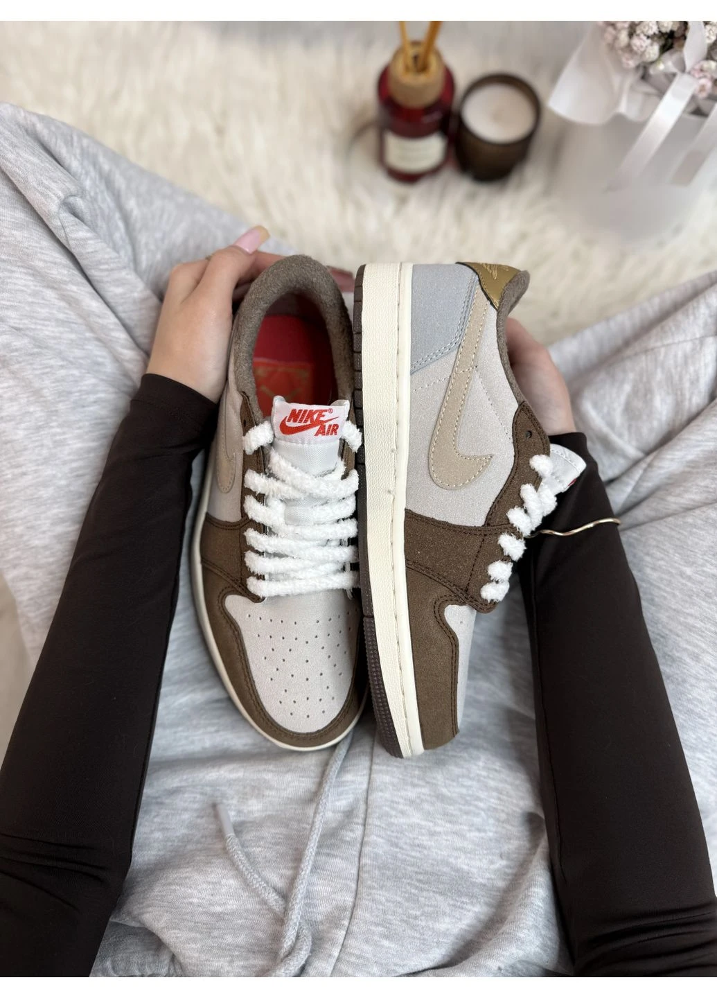 Білі літні кросівки nike air jordan 1 low brown white premium найк аір джордан No Brand
