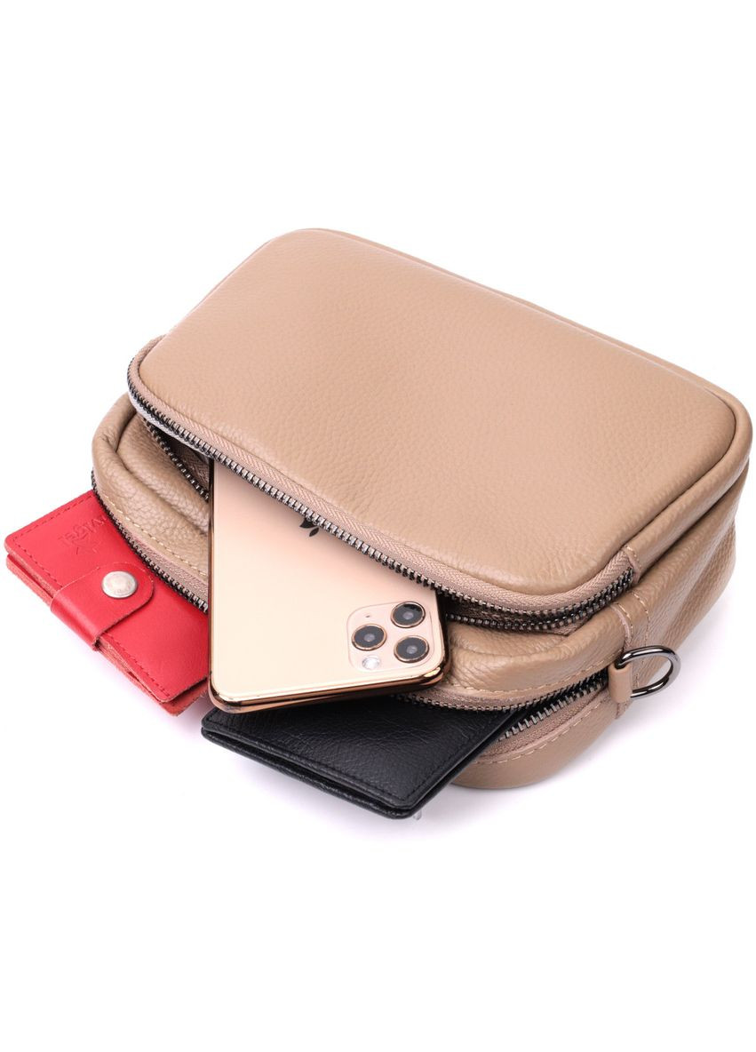 Женская сумка кросс-боди из натуральной кожи 22293 Бежевая. Vintage (298571614)