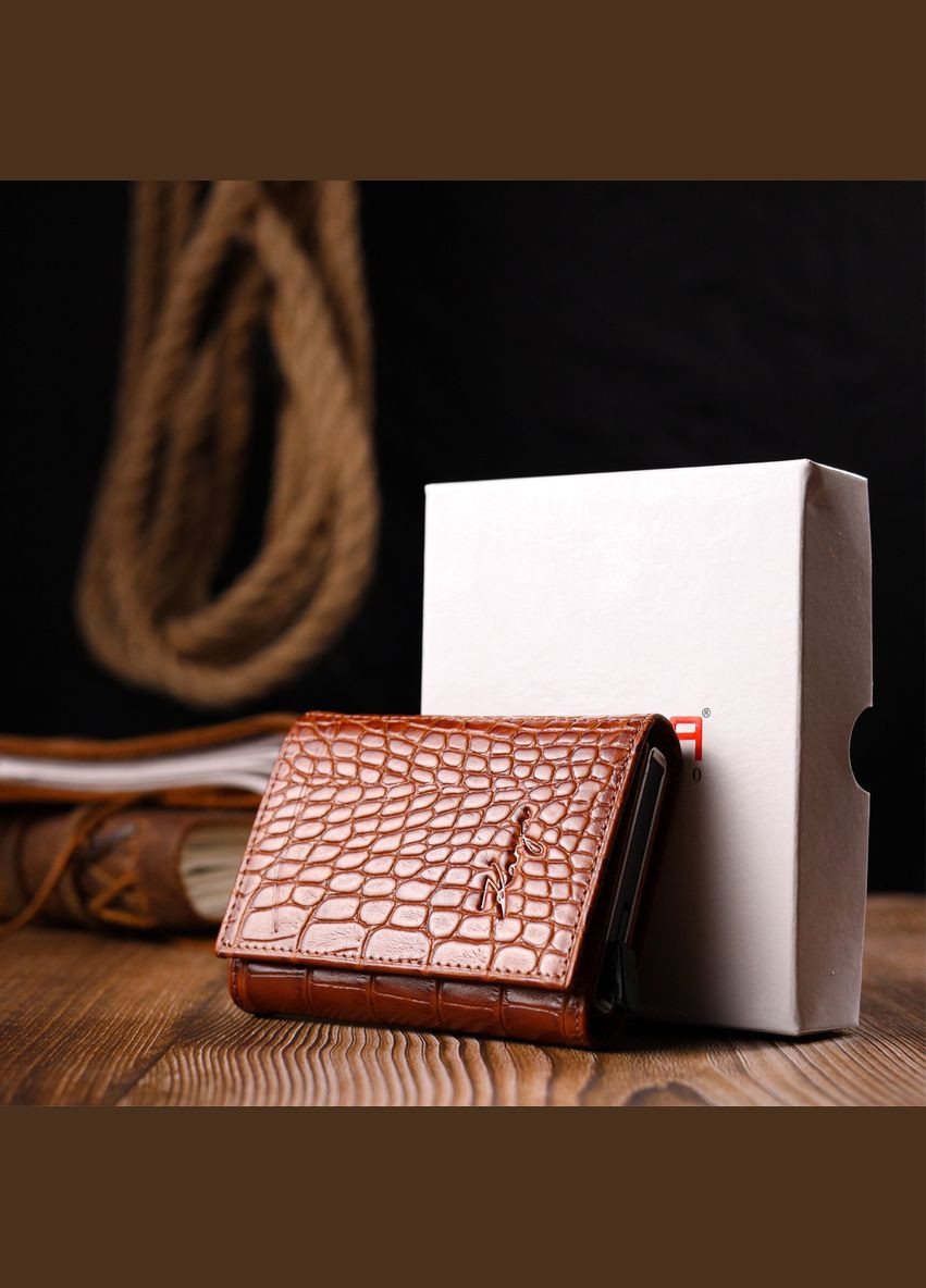 Візитниця з натуральної фактурної шкіри під крокодила 20986 Коричневий Karya (298568012)