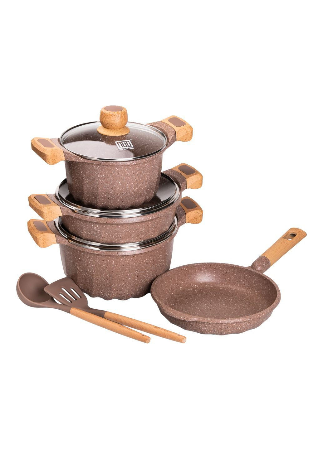 Набір посуду MGC 6 предметів з антипригарним покриттям 1,9/3/3,2/5,3 л, кавовий MGC HP-4-401CO No Brand (373399869)