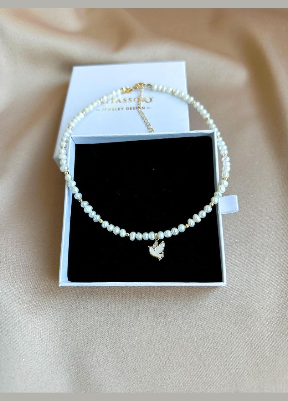 Набор женских украшений чокер и серьги натуральный жемчуг и голубки подарок женщине h=36 см No Brand (369505286)