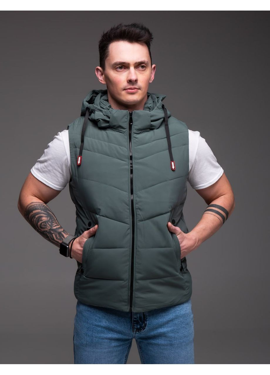 Утепленный мужской жилет с капюшоном matte olive No Brand (364260840)