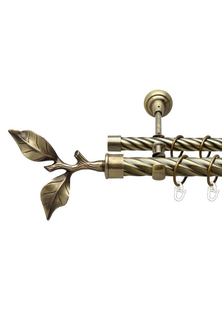 Карниз Листок Троянди металевий дворядний відкритий скручена труба Антик 25\19 мм 200 см (00-00017886) ORVIT (300691046)