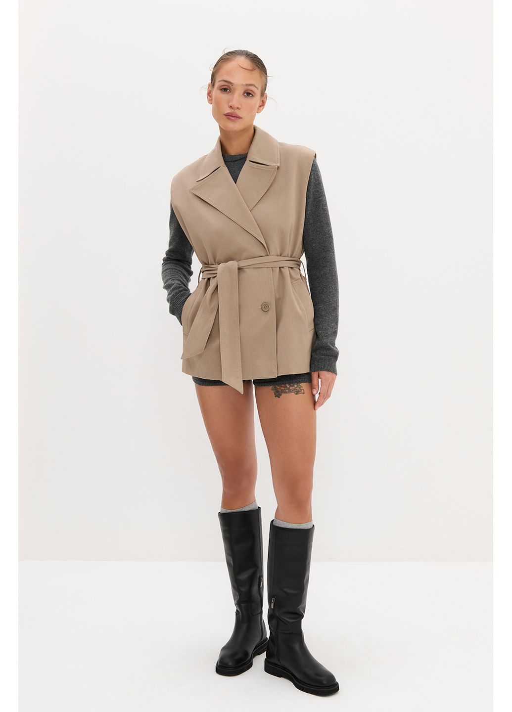 Бежевое демисезонное Тренч-трансформер короткий M-L Бежевый 855 Papaya