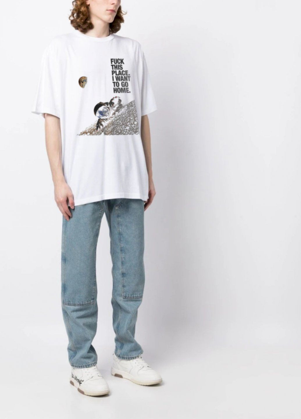 Белая футболка oversize мужская белая "fu*** this place. i want to go home " Trace of Space