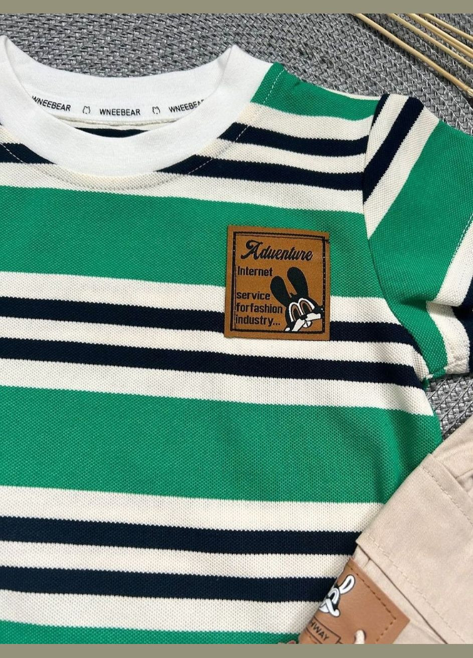 Комбинированный летний костюм на лето мальчику зеленая футболка fy 10490, размер 110 No Brand