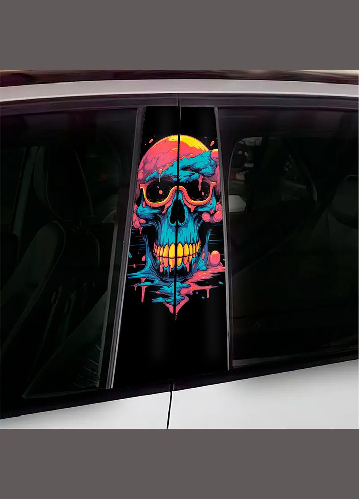 Наклейка вінілова кольорова самоклеюча декоративна на стійку автомобіля "Кольоровий череп" з Оракалу. Кавун наліпка (316142122)