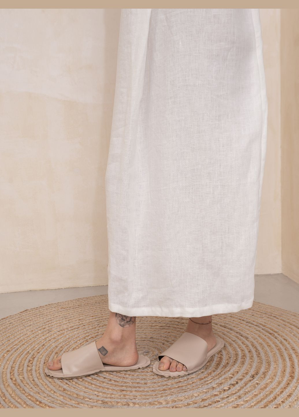 Білий пляжна, повсякденний, кежуал лляна сукня зі складкою та короткими рукавами оверсайз, сукня-футболка HankaKohana однотонна