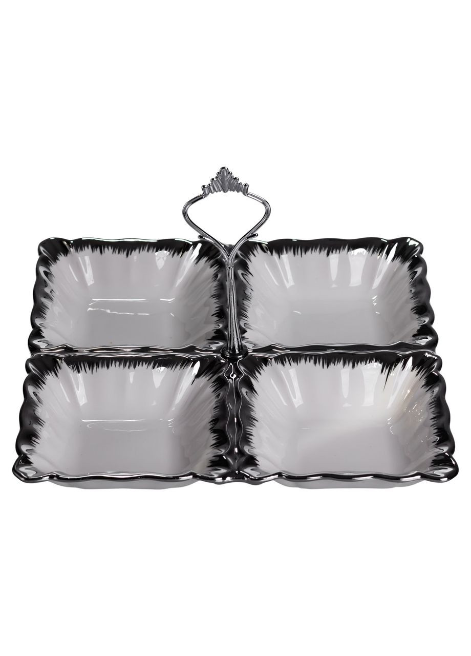 Минажниця порцелянова 4 секції біла з ручкою для закусок та десертів сервірувальний посуд для столу Yiwu (370432724)