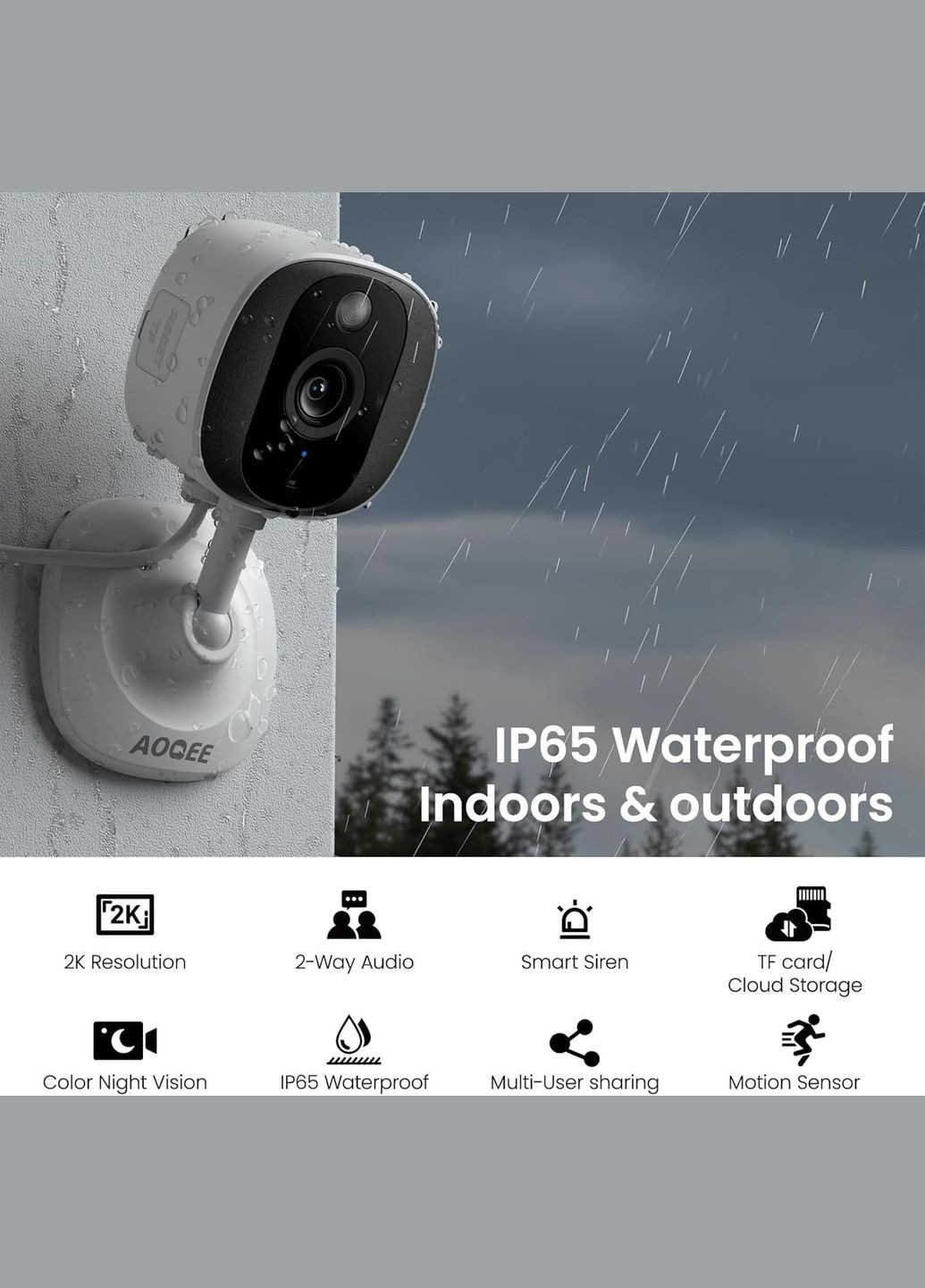 Две камеры 2K Wi-Fi видеонаблюдения AOQEE С1 2К, детектор движения, двухстороннее аудио, ночное видение, IP65 VTM (327414322)