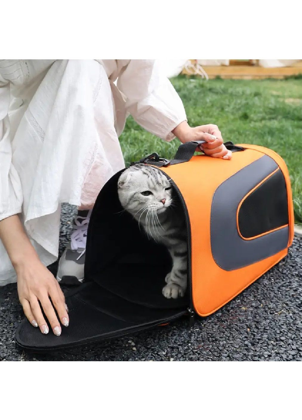 Сумка переноска для котів собак з вентиляцією килимком підстилкою ременем для перенесення 45x25x26 см (477689-Prob) Помаранчева Unbranded (299049790)